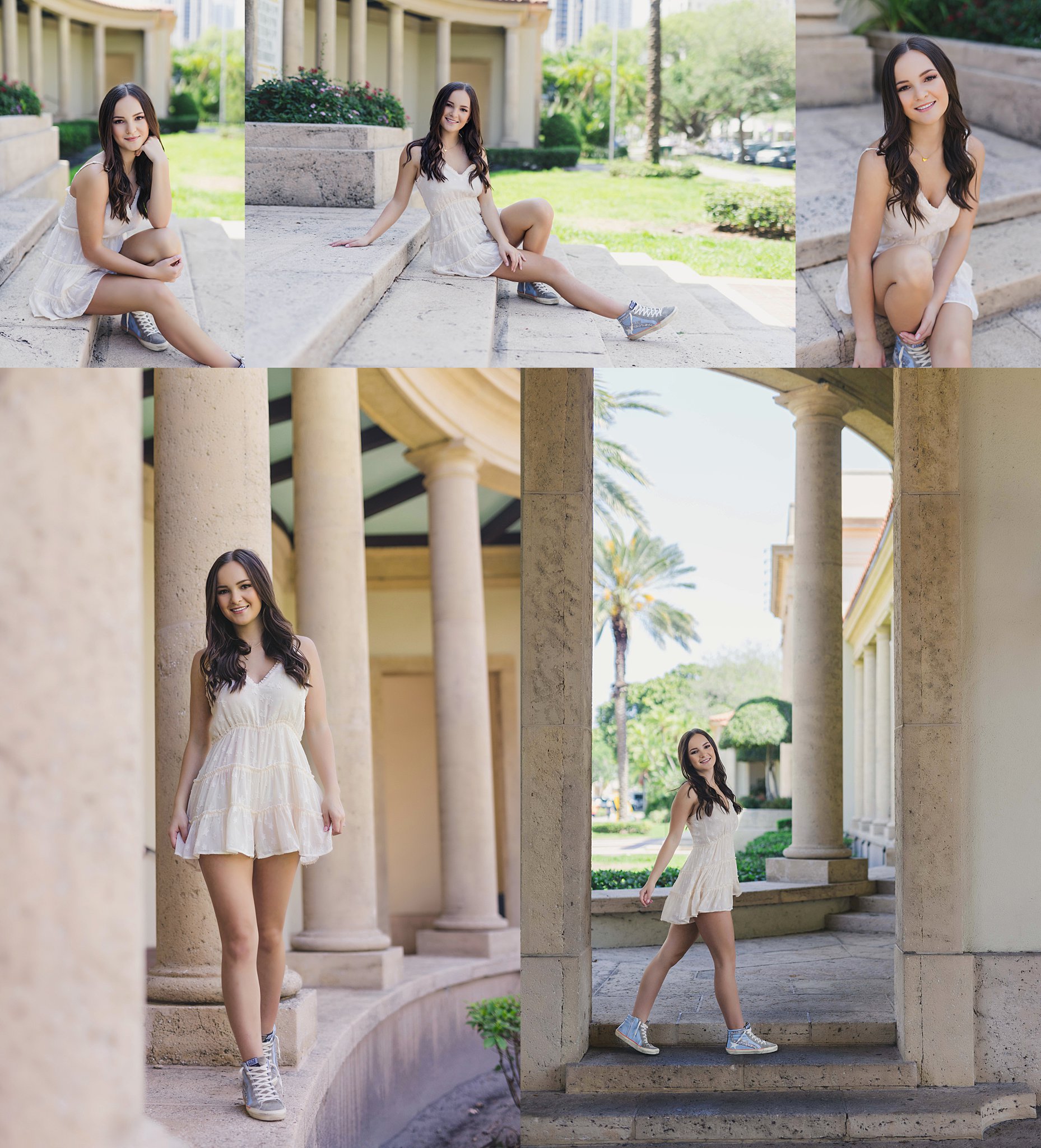 White dress high school senior photos. Roohi Photography. 